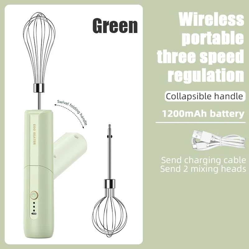 Collapsible&ensp;Wireless Portable USB Recharging Electric Handheld Mixer Household Cake Cream Beater Send Two Mixing Heads