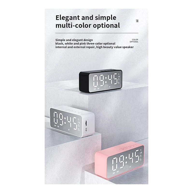 B37B-G50 Wireless Bluetooth Speaker With Alarm Clock FM Mini Card Temperature Display Mirror Audio