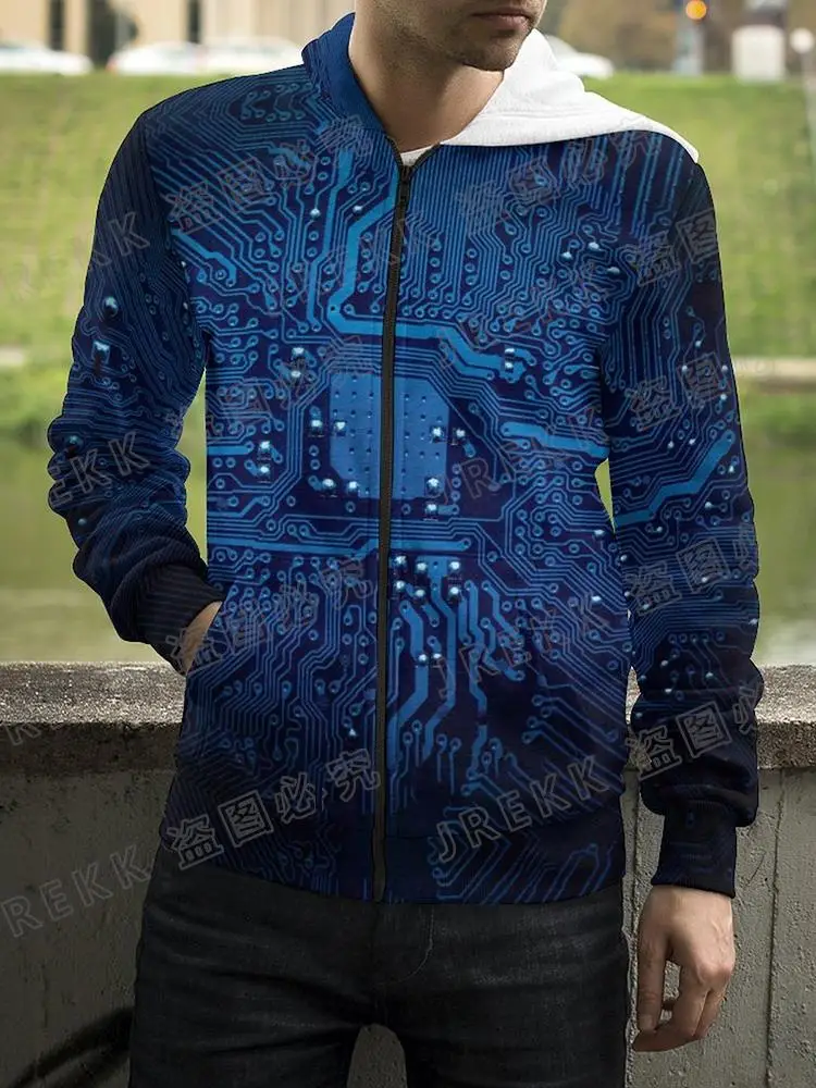 thumbnail image 1 of 2023 Nueva placa base CPU Sudadera con cremallera para hombres y mujeres Línea de procesador Placa de circuito Sudadera con estampado 3D Moda Abrigo informal Ropa, 1 of 5
