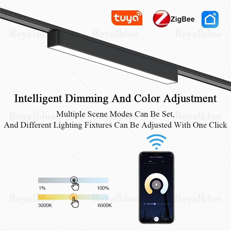 Smart Tuya Zigbee Ultra Thin Magnetic Track Light Flexible DC48V System Black White Slim Ceilling Embedded Surface Mounted Home 4