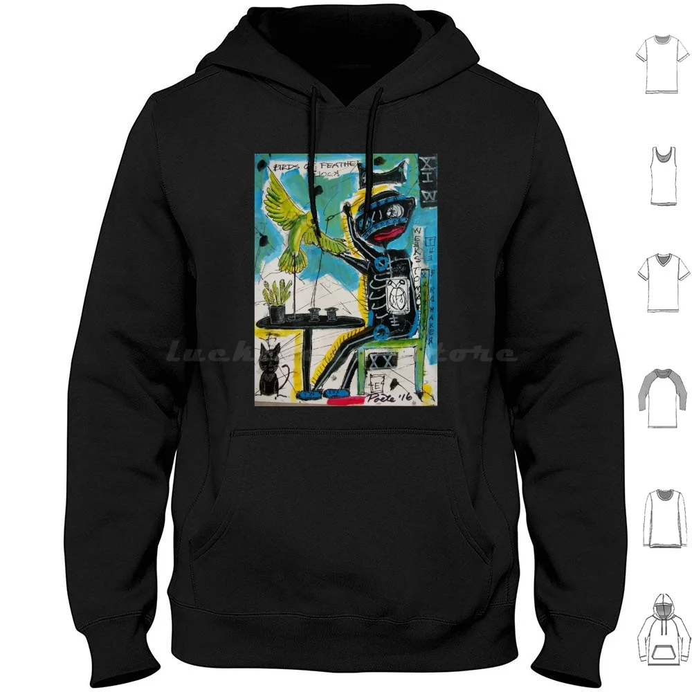 

Birds Of Feather Flock Hoodie cotton Long Sleeve Portrait Samo Skull Skulls Jean Michel Exhibition Modern Art Street
