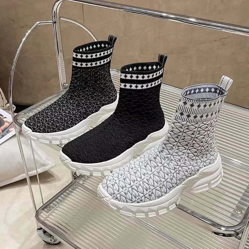 

New Fashion High Sneaker Shoes Women Boots Socks Breathable Classics Woman Shoes Slip-on Casual Loafers Ladies High Quality