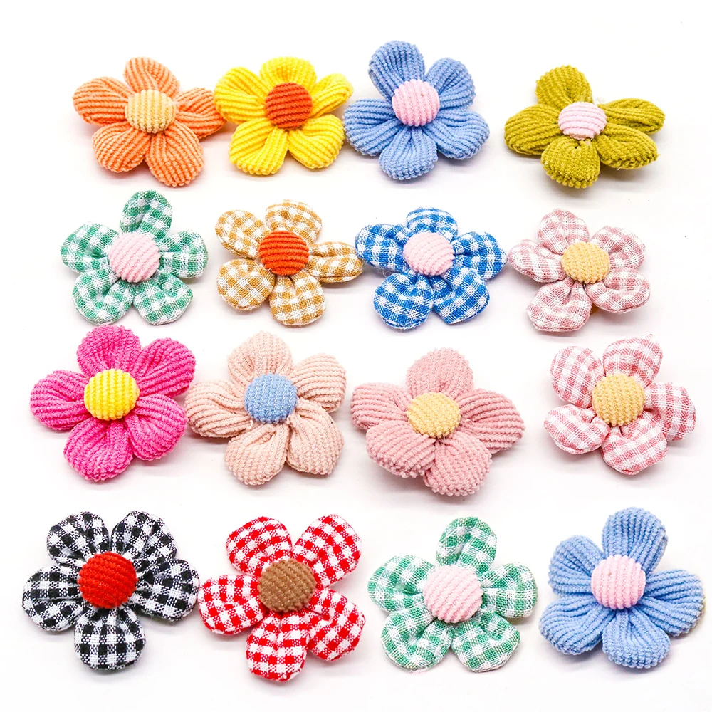 10/20pcs Flower Shape Dog Hair Bows Dog Bow Grooming Plaid Pure Mix Colors Cat Hair Bowknot Rubber Bands For Small Dogs Supplies 3