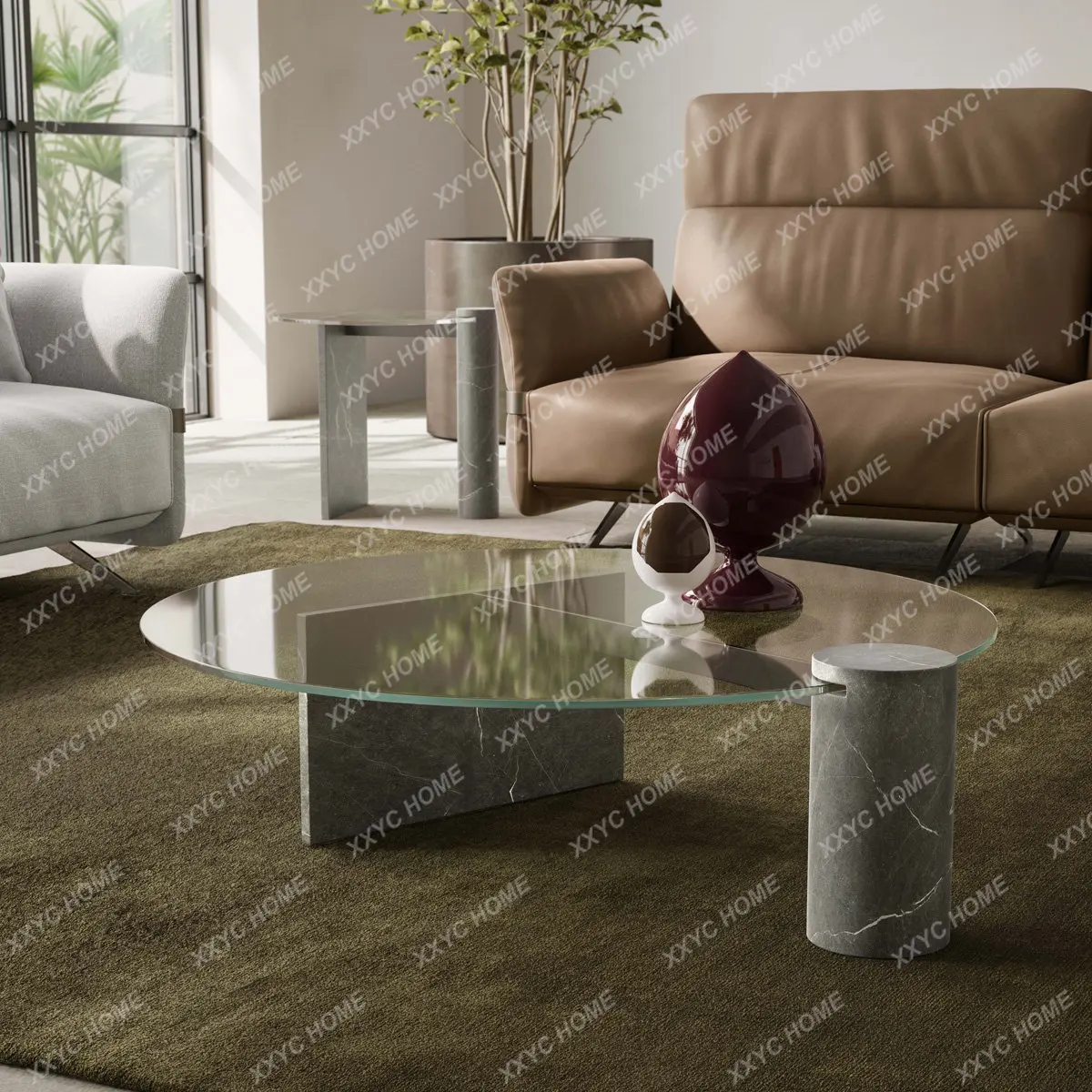 

Minimalist Tempered Glass Coffee Table Mild Luxury Marble Minimalist Living Room Modern Metal Coffee Table