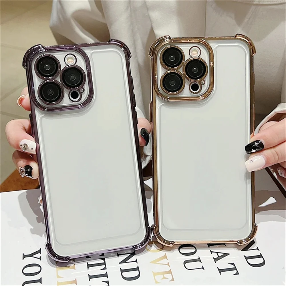 

Luxury Shockproof Clear Case for iPhone 15/14/13/12/11 Pro Max X XR XS 8 Plus - Silicone Bumper, Transparent Hard Back Cover