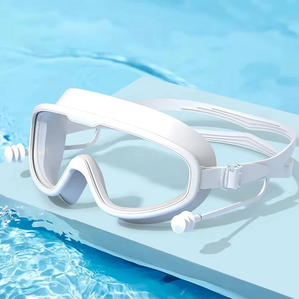 Swimming Goggles DIZETION Kids Big Frame with Earplugs Children's Anti-fog Boys Girls Pool Beach Eyewear