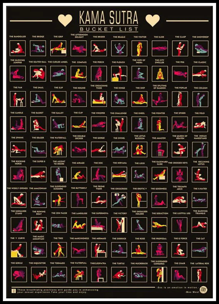 kamasutra 映画のウォールアート、100 kama sutra、dateバケットのリストのポスターと印刷、家の装飾、バレンタインデーのギフト、壁の装飾 -  AliExpress
