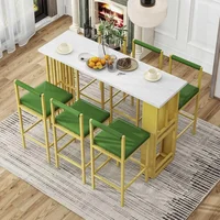 7-Piece Counter Height Dining Bar Table Set, 63"L Counter Height Dining Table with Open Shelves and 6 Upholstered Stools 2
