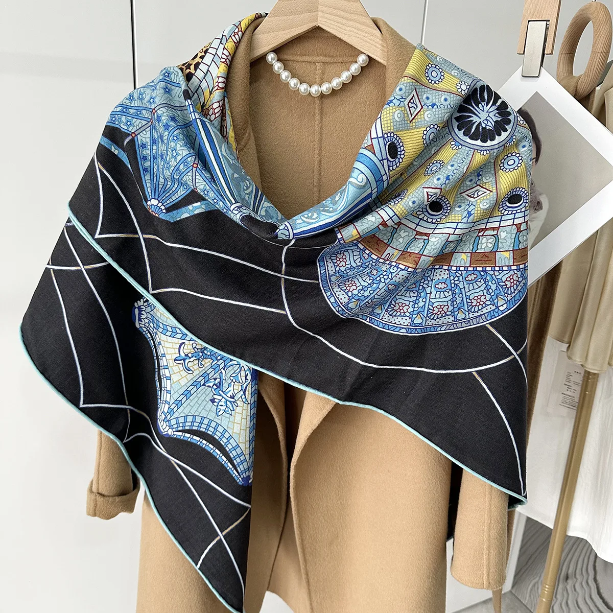 

130CM Luxury Women Cashmere Silk Twill Scarves Lady Fashion Shawl Highend Black Warm And Thick DoubleSided Square Foulard Scarf