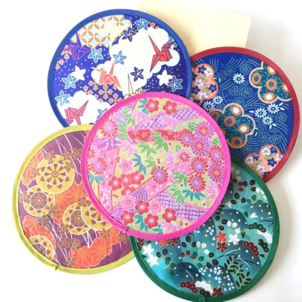 Folding Fan Japanese Style Portable Round for Beach Lawn with Pocket Summer Kid Outdoor Hand