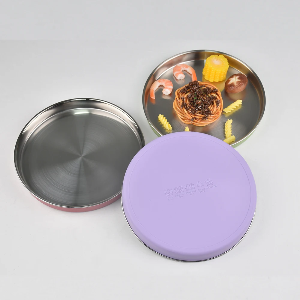 طبق دائري مخصص للأطفال من السيليكون والفولاذ المقا...