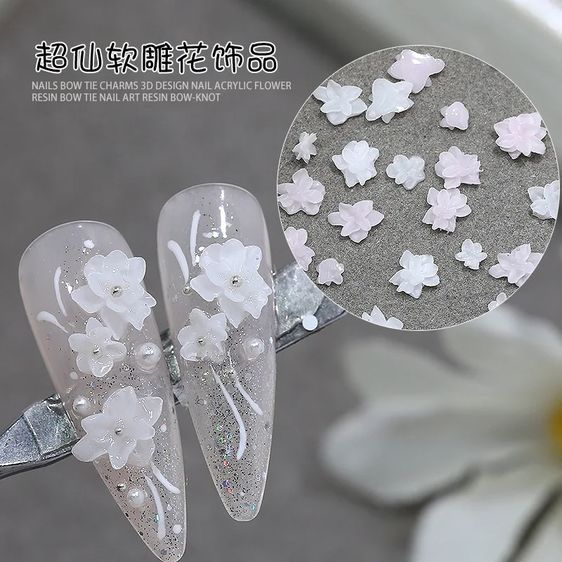 새로운 50개 혼합 사이즈 미니 3D 레진 소프트 조각 화이트 연꽃 네일 아트 장식 참 우아한 겨울 크리스마스 요정
