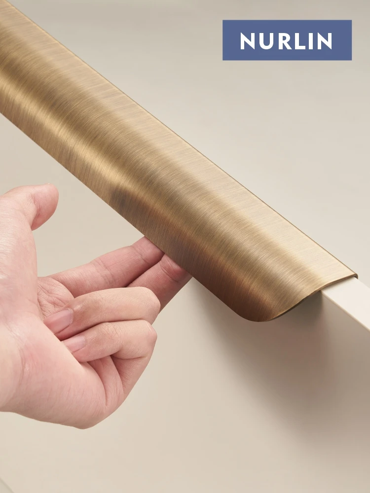 Nurlin ทองเหลืองพับขอบสั้นดึงมือจับลิ้นชักตู้เฟอร์นิเจอร์โค้งจับทองเหลืองโบราณ 1