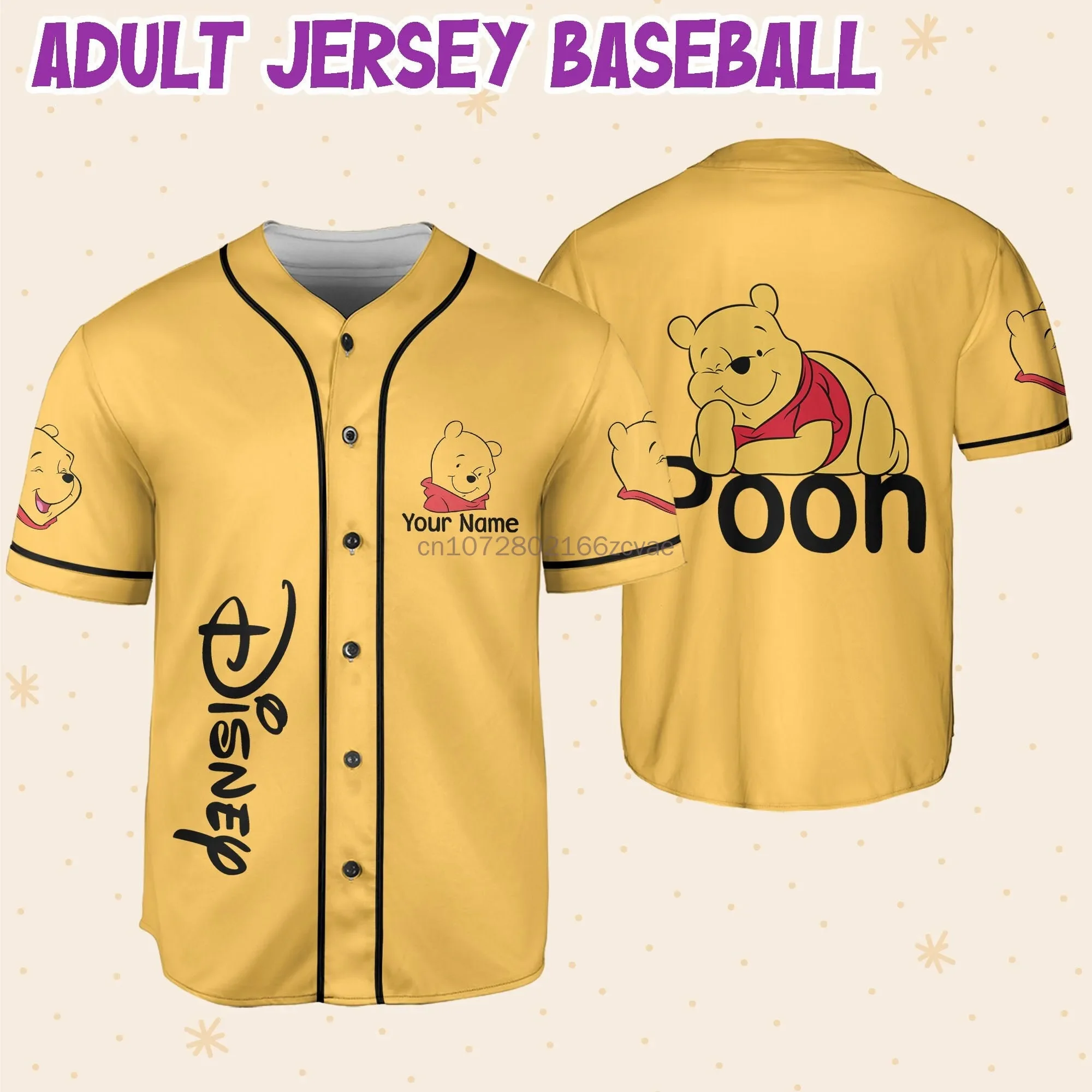 

New Disney Winnie The Pooh Baseball Personalized Cartoon Print Baseball Jersey Outdoor Sports Casual Men Women Kids Tops