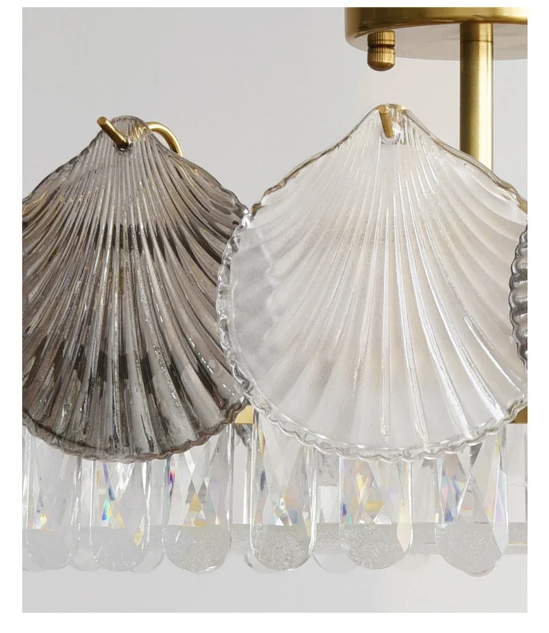 Description Picture 3 of itemShell Crystal French Modern Design Creative LED Ceiling Chandelier for Living Room Bedroom Restaurant Light Fixture Iron