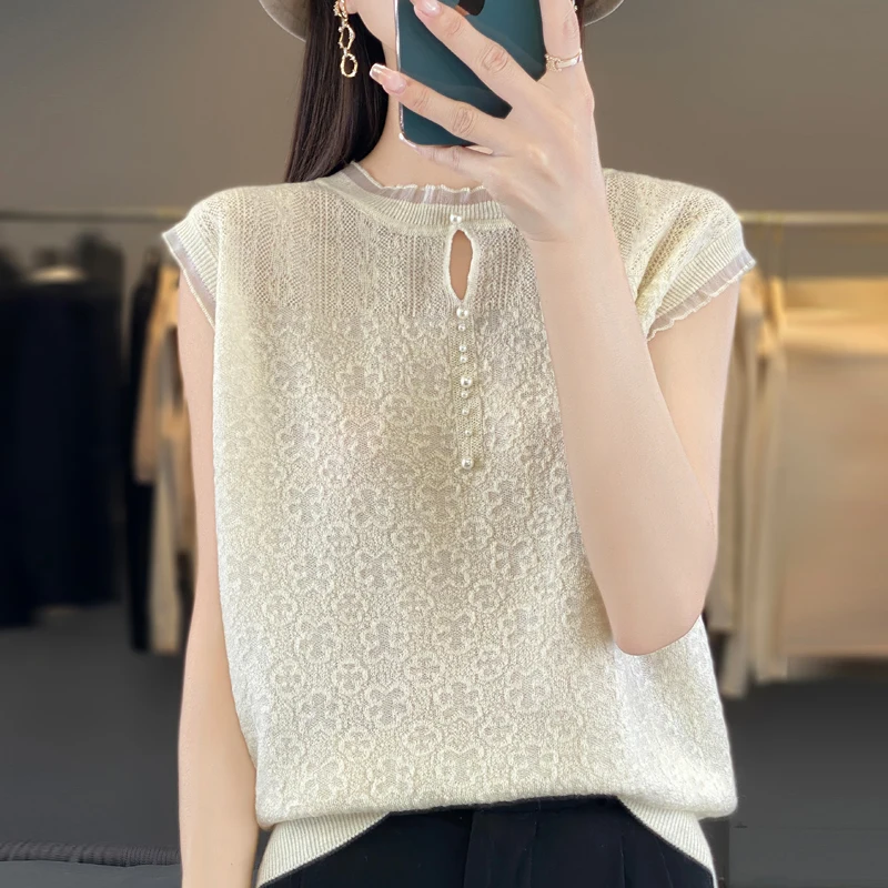 

Women's 100% Merino wool knitted top with straps casual outerwear 2024 new