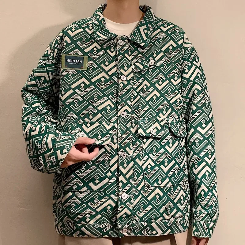 Japanese Korean Men Jackets Spring and Autumn High Street Fashion Casual Coat Male Turn-down Collar Loose Vintage Jackets Men