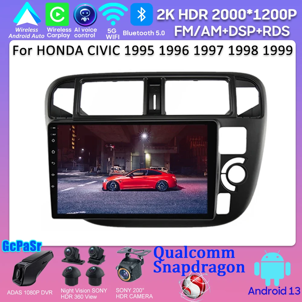 

Qualcomm Snapdragon Android 13 For HONDA CIVIC 1995 1996 1997 1998 1999 Wireless Android Auto GPS Navigation Split Screen BT