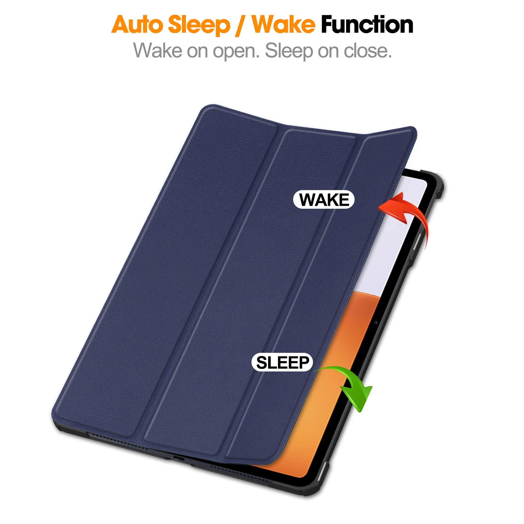 Premium Leather Tri-Fold Case with Auto Sleep/Wake