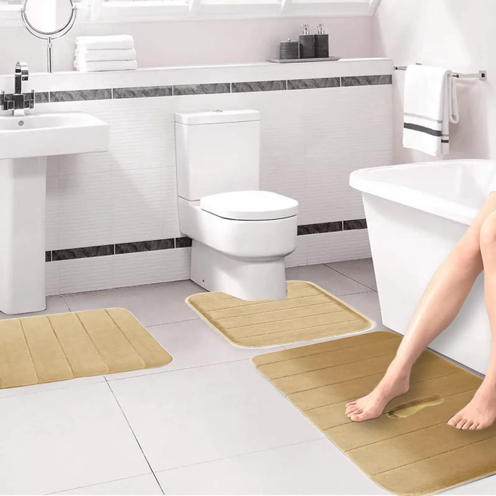 3 Pieces Bathroom Rug Mat Set 4