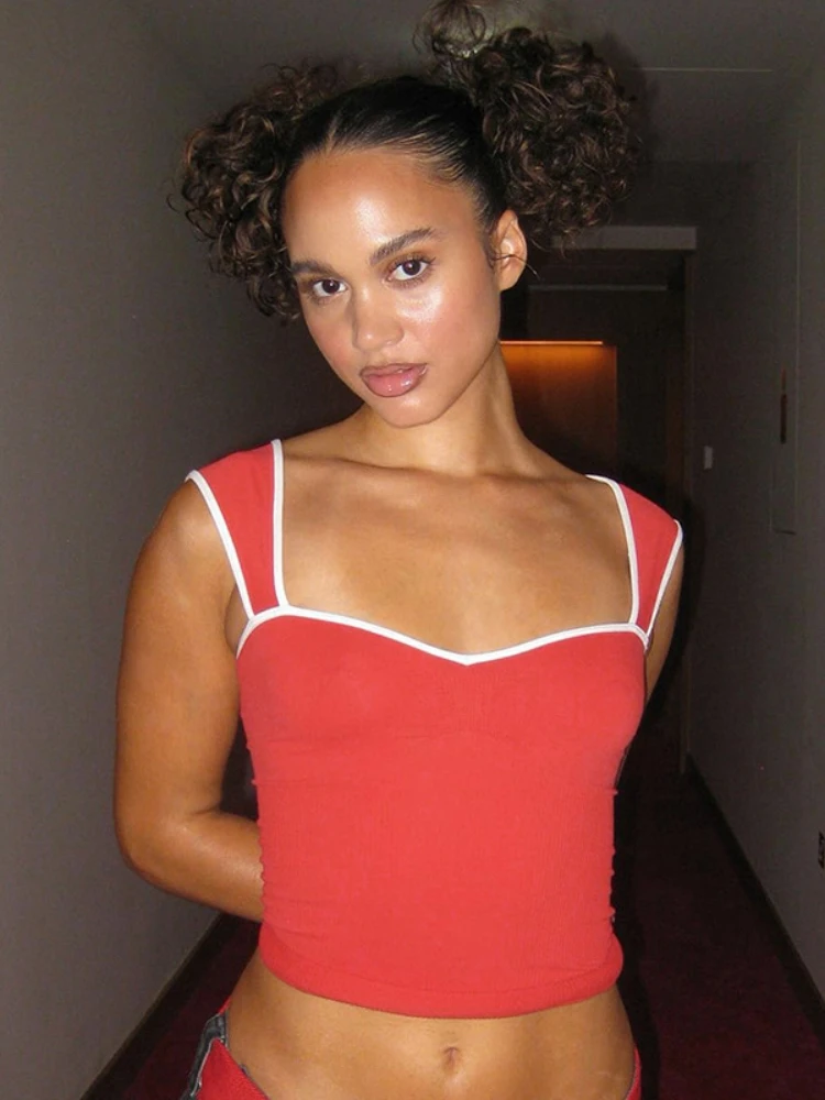 

Summer Sleeveless Tank Top Women Slim Short Y2k Crop Top Red Causal Aesthetic Clothes Streetwear Solid Spicy Girl Ropa De Mujer