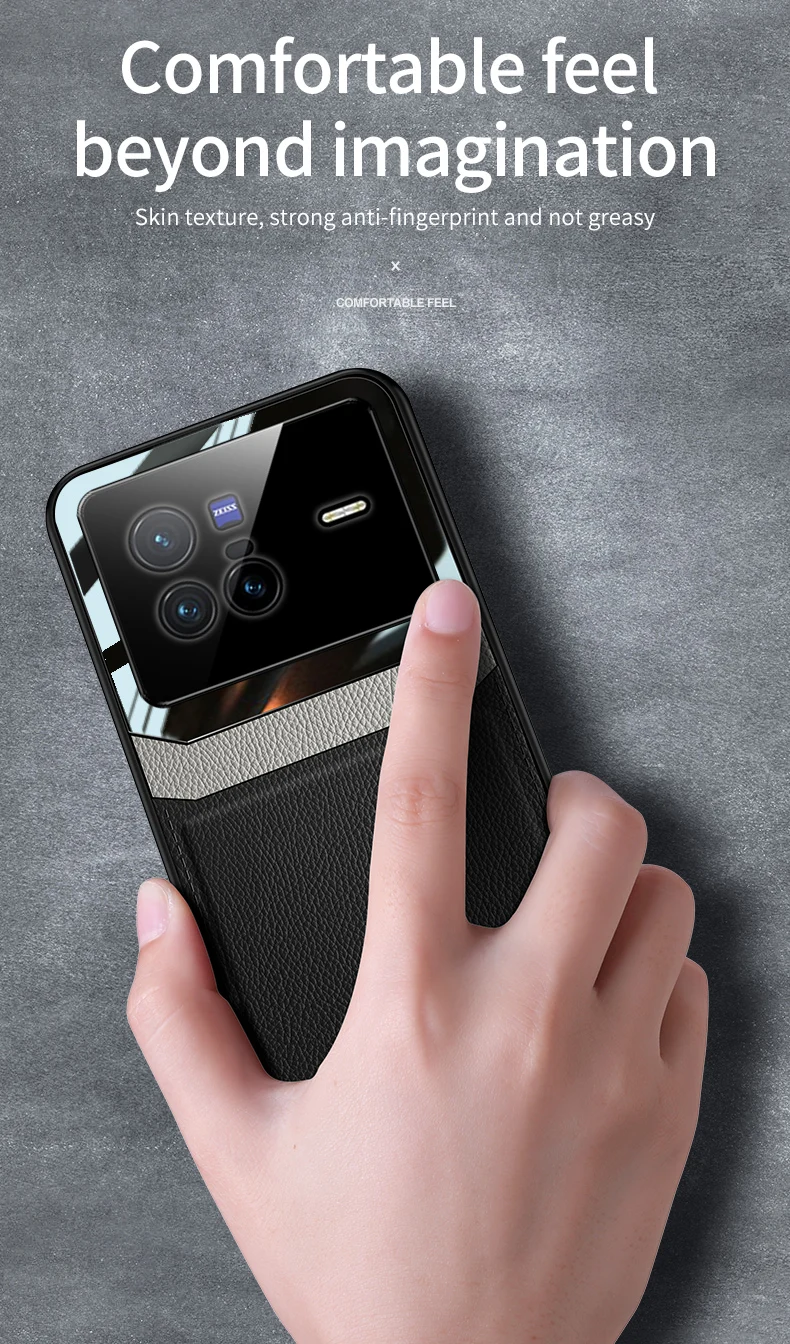 KEYSION Fashion Shockproof Case für VIVO X80 Pro 5G PU-Leder Spiegelglas Weiche Silikon-Telefonrückseite für IQOO 9 Pr_voghion.com