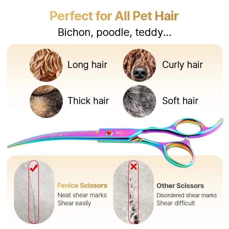 7.0 inch down curved blade 25 degree pet grooming curved scissors