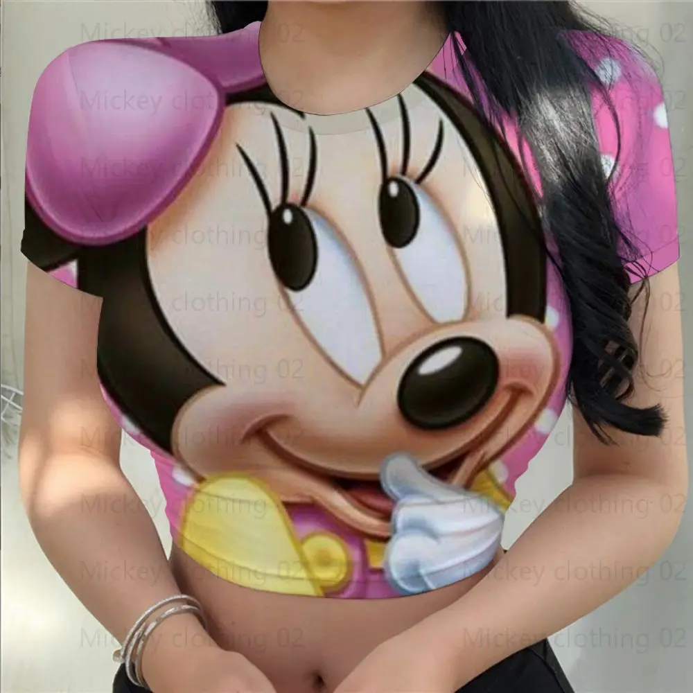 

2024 женская футболка брендовая футболка с героями Диснея, летняя повседневная футболка с Микки/Минни, модная пикантная облегающая футболка большого размера