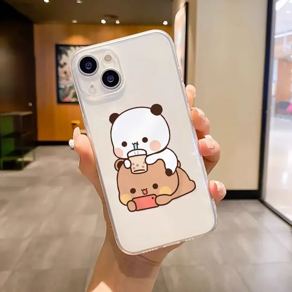 Adorable Cartoon Panda Couple Clear Soft Phone Case Cover