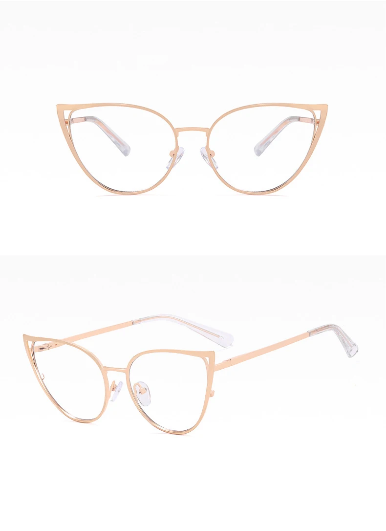 56987 Mode Metall Cat Eye Brillengestell Frauen Trend Aushöhlen Anti Blaues Licht Computer Brille Federscharnier Klare Brillen – Detail 24