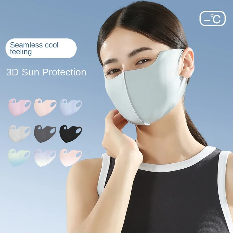 Outdoor Sunscreen Mask Women Girl Ice Silk Face Mask Breathable Mesh Face Cover Driving Riding Hiking Hunting Running Sport