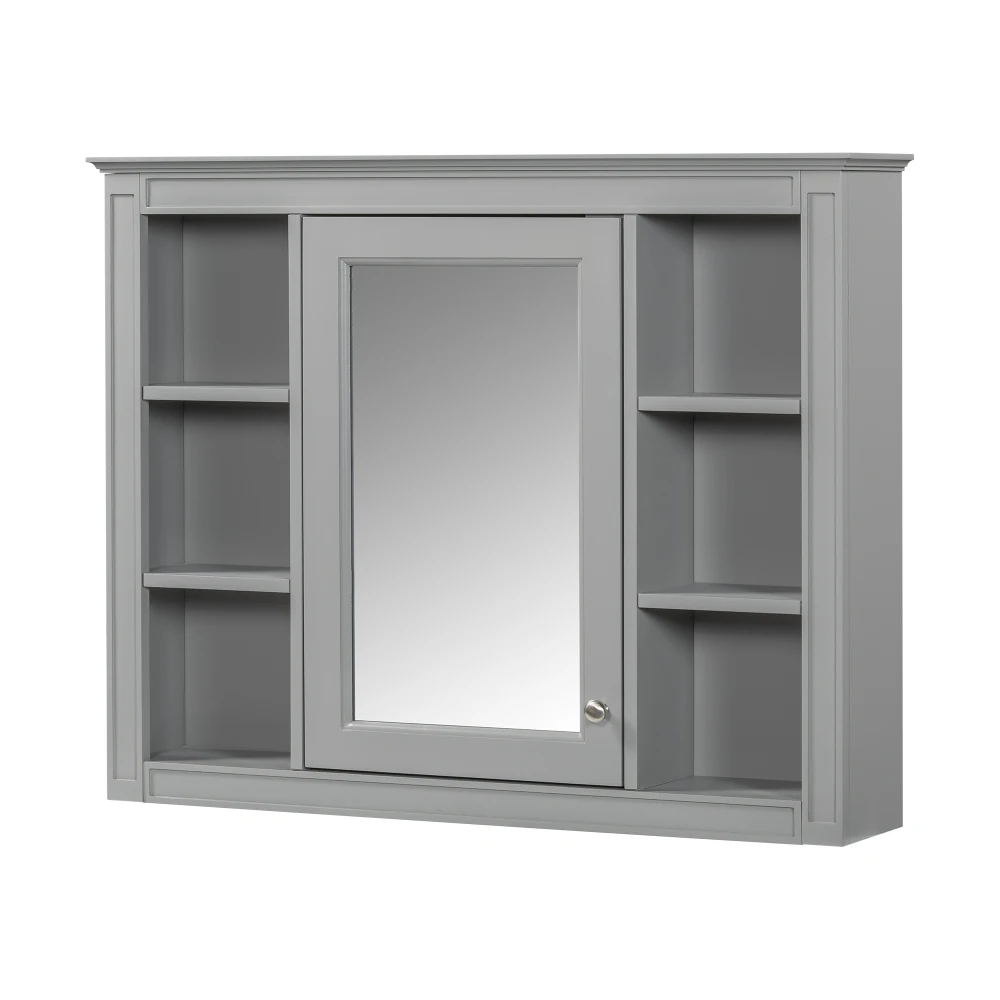 Modern Wood Bathroom Vanity and Medicine Cabinet with Drawers and Door