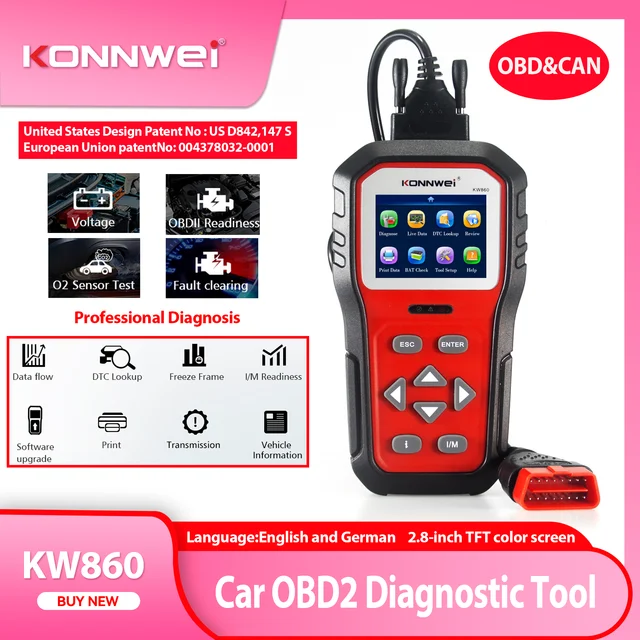 2026 KONNWEI KW860 Car OBD2 Diagnostic Tool Professional Battery Tester Cars I/M Readiness Oil Lamp Error Code Reader Auto Tool