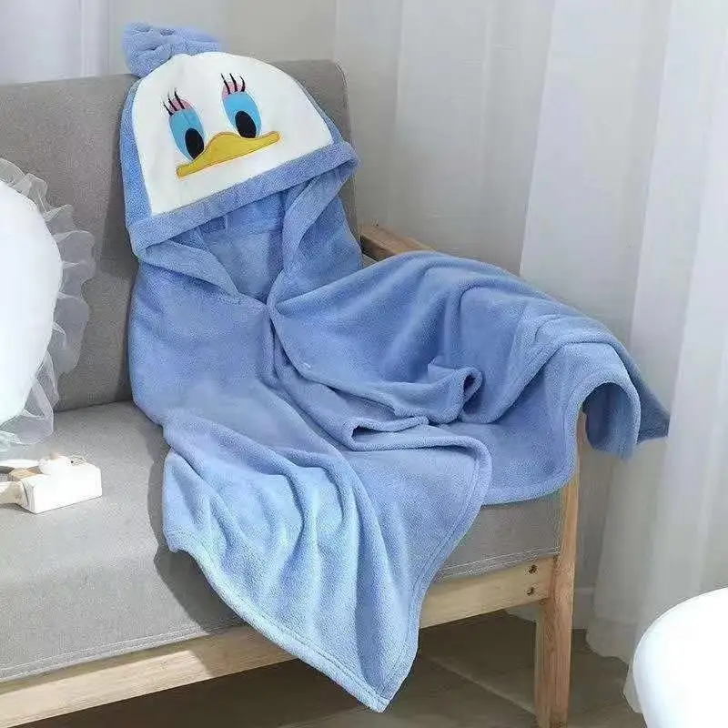 Disney Kids Hooded Bath Towel Mickey Minnie Donald Duck Coral Velvet Cartoon Adult Children's Cloak Hooded Bathrobe Beach Towel