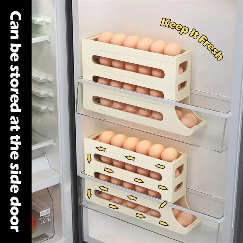 Refrigerator Egg Storage Box Automatic Scrolling Egg Holder Kitchen Large Capacity Dedicated Rolling Storage Box for Kitchen
