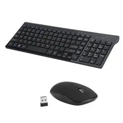 2.4G Full - Size Ultra Slim Multimedia Wireless Keyboard Set with Silent Click - Portable Office Keyboard (Black Set)