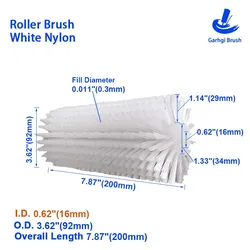 Enhanced Industrial Roller Brush for Photovoltaic Panel Cleaning - Nylon Bristles, Multifunctional Polishing & Sweeping Circular Brush (ID16mm OD92 L200)