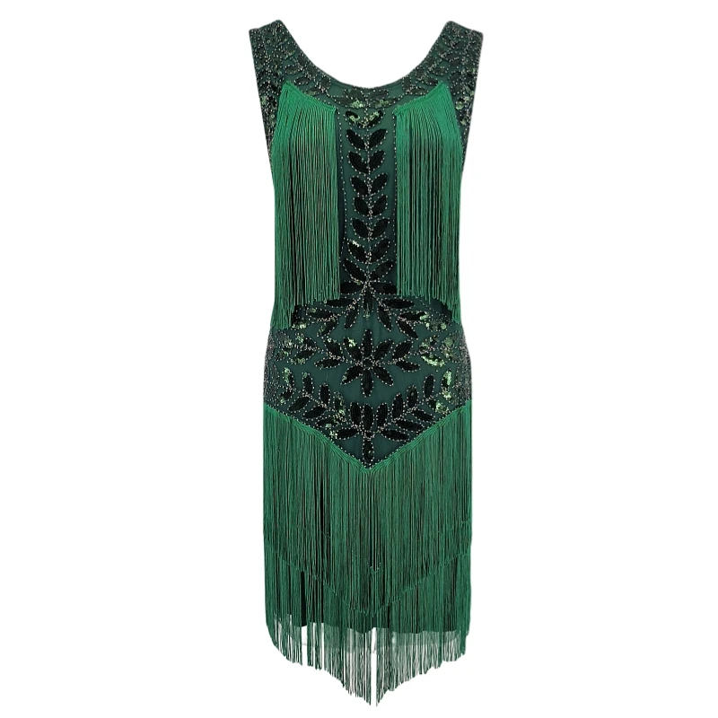 1920s Sleeveless Flapper Dresses Scoop Neck Great Gatsby Dresses Fringed Sequin Roaring 20s Dress Cocktail Party Costume 6