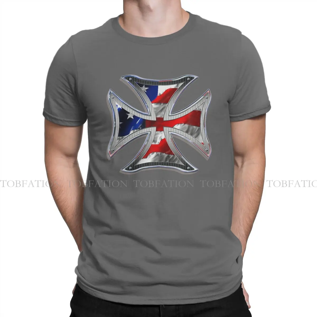 American Motorcycle Biker O Neck Tshirt Iron Cross Fabric Maglietta Originale Abbigliamento Uomo