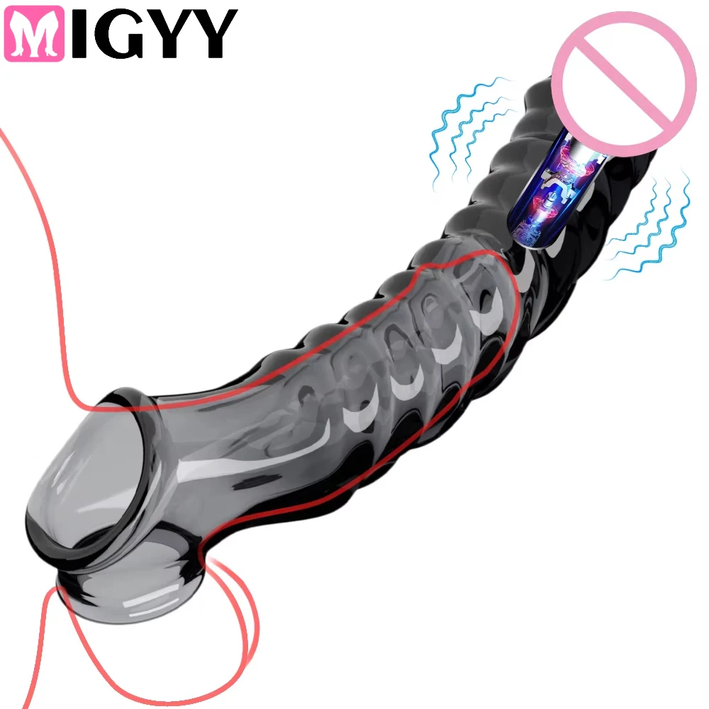 8cm Penis Verlängerung Hülse Vibrator Extender Wiederverwendbare Kondome Weiche Verzögerung Ejakulation Dick Hülse Erwachsene Sex Spielzeug Für Männer frauen 1