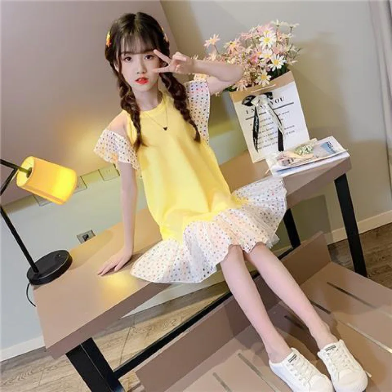 

Summer Dresses For Girls Dot Pattern Girls Party Dress Patchwork Dress Girl Teenage Kids Girls Clothes 4 6 7 8 9 10 11 12 Years