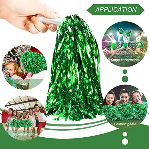Factory Direct Sell PET Cheering Poms Green Cheerleading Pom Poms for Football Basketball Game