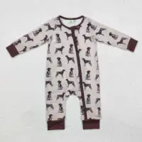 Dog Brown Print Baby Boys Fall Bamboo Sleeper Zipper Romper Wholesale Boutique Clothes Factory Price Baby High Quality Romper 1