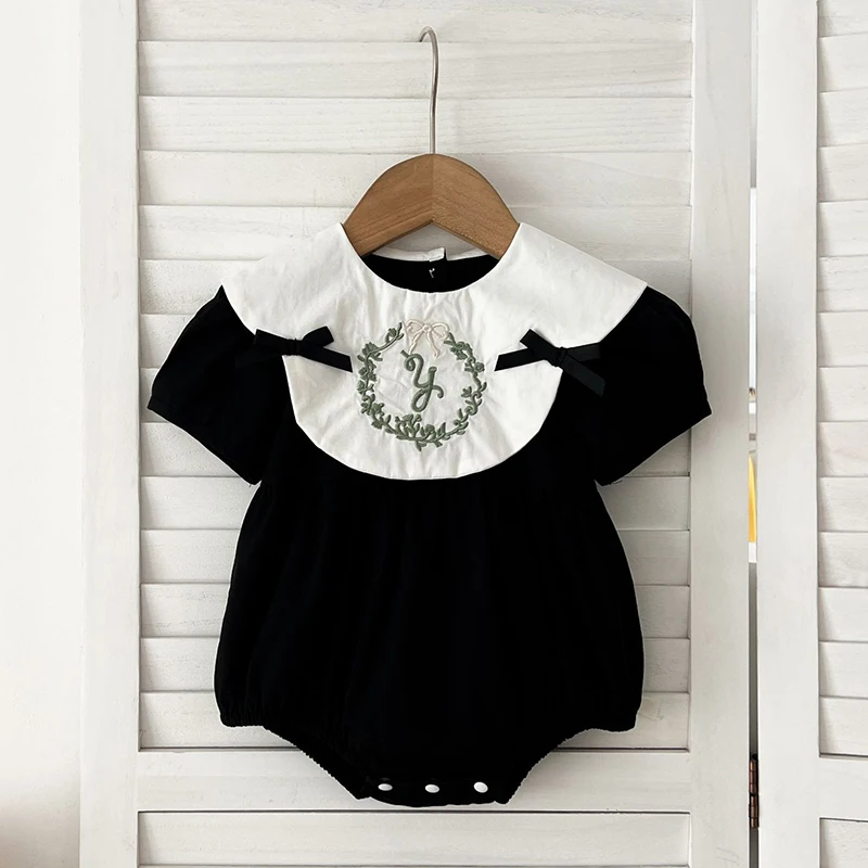 2025 Sister Clothes Baby Girl Dress Bodysuit Bow Party Summer Sister Dress Doll Collar Lace Embroidered One Piece Clothes Dress 5