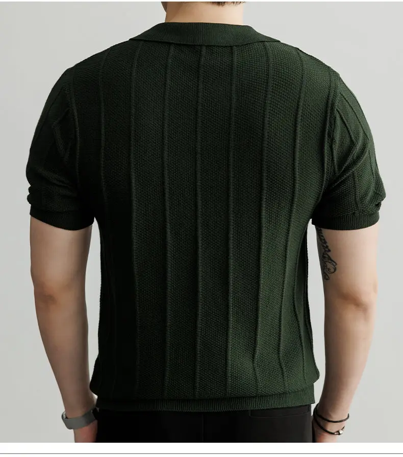 Frühling und Sommer Neues Luxuriöses Europäisches Kurzarm-V-Ausschnitt-T-Shirt Herren Mode-Pullover – Detail 25
