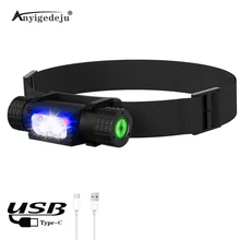 

XM-L2 LED Mini Headlamp High Power White Blue Headlight 18650 chargeable Type-C USB Head Torch Camping Hunting Flashlight Lamp