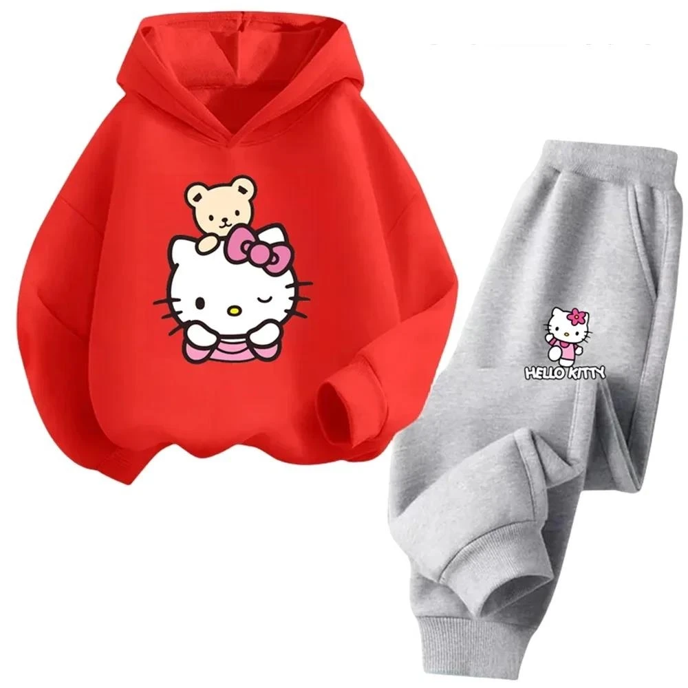 thumbnail image 1 of Conjunto de sudadera y pantalón de chándal de Hello Kitty para niños y niñas, conjunto de dos piezas de moda para niños de 3 a 14 años, 1 of 5