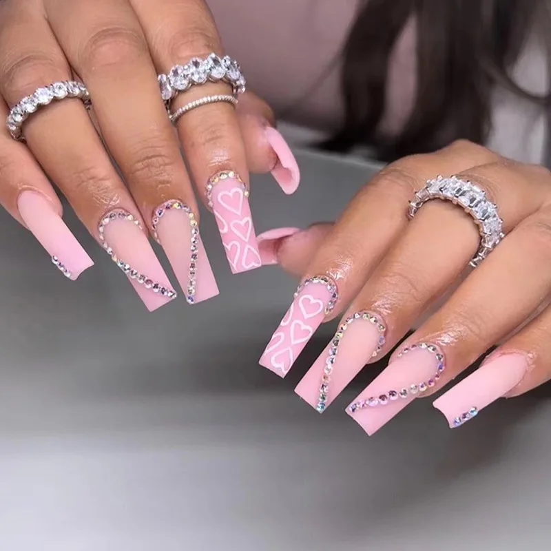 Gradient Ballerina Press On Nails With Wave And Star Designs,long Coffin  Fake Nails With Rhinestones,glossy False Nails For Women And Girls, - Temu