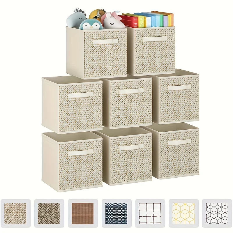 

Wisdom Star 8 Pack Fabric Storage Cubes with Handle, Foldable 13x13x13 Inch Cube Storage Bins, Storage Baskets for Shelves, Stor