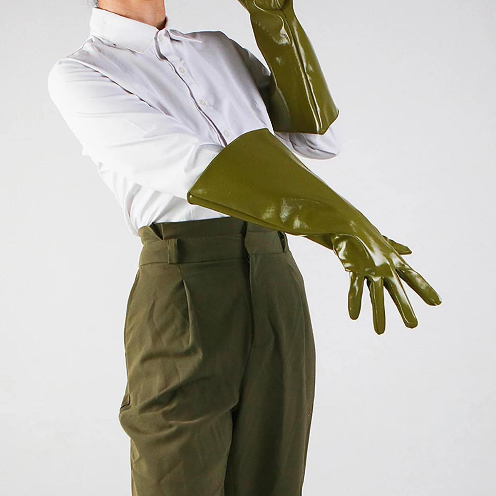 Unisex oliv armee grün Militär glanz Leder handschuhe Puff ärmel 38cm breiter Ballon groß für Cosplay Party sexy nasse Ästhetik – Detail 1